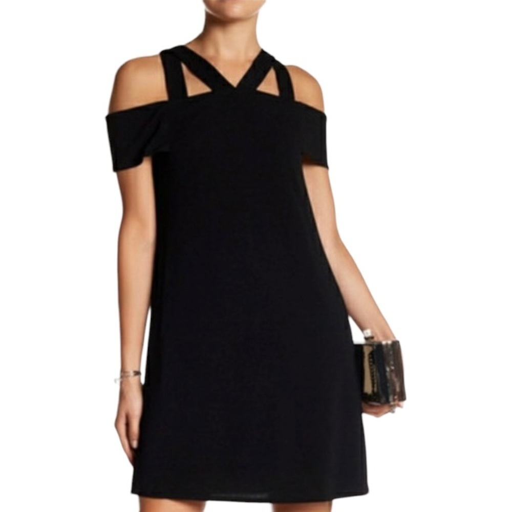 London Times Cold Shoulders Black  Dress Sz 10